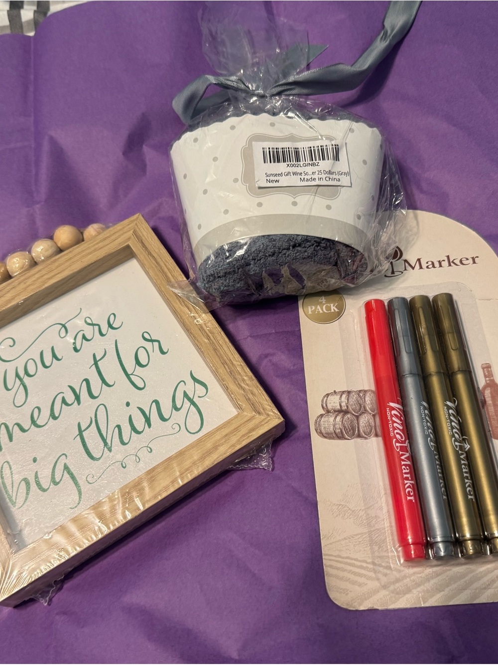 Wine Lover Gift Set Bundle Vino Markers Cozy Socks Inspirational Wood Sign - Picture 3 of 7